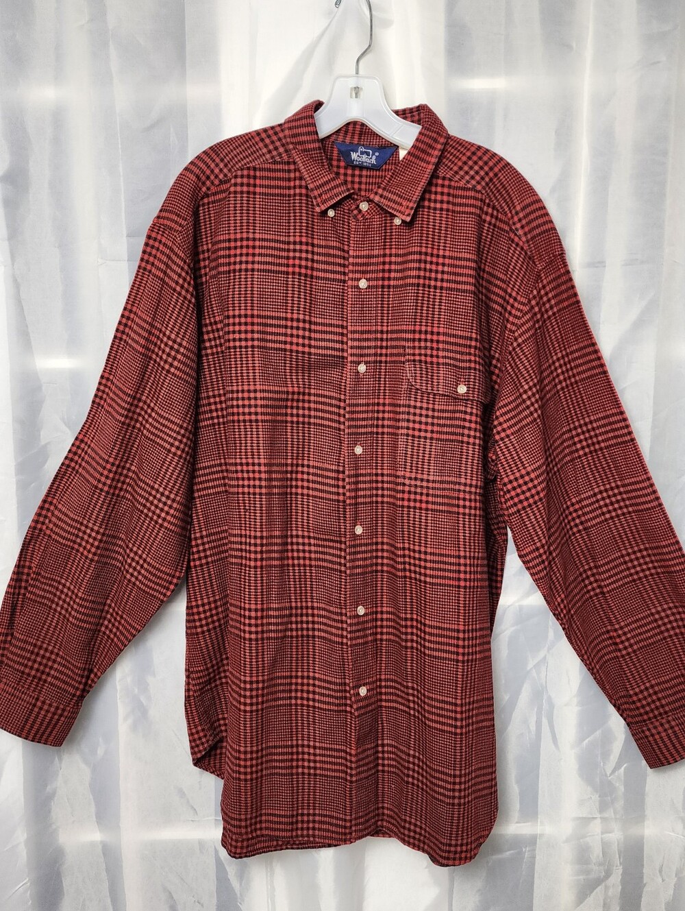 Woolrich Flannel Shirt Mens XL Houndstooth Plaid Long Sleeve Lumberjack VTG 90s